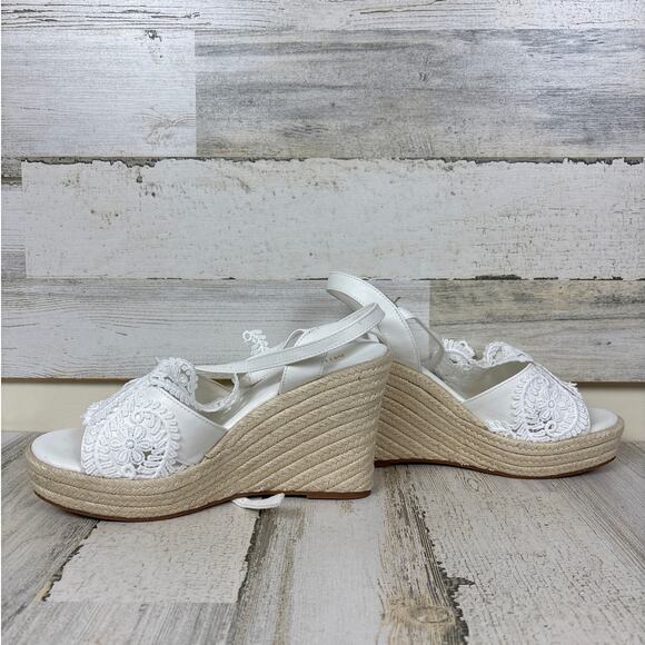 Milanoice Women’s 9 White Lace Platform Wedge Espadrille Sandals Bridal NEW - Picture 4 of 10
